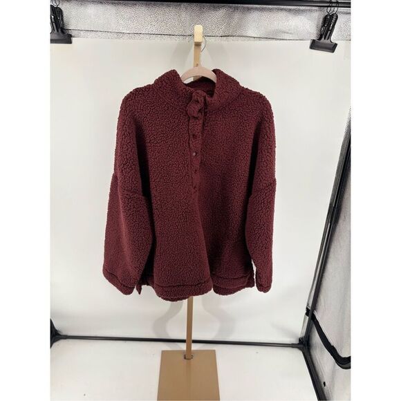 AERIE Women’s Sherpa Cozy Pullover Sweatshirt Size XXL 2X NWT Snaps Pockets - Picture 8 of 9